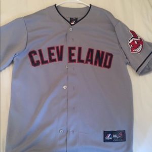 Cleveland Indians Grey Away Wahoo Jersey Medium M